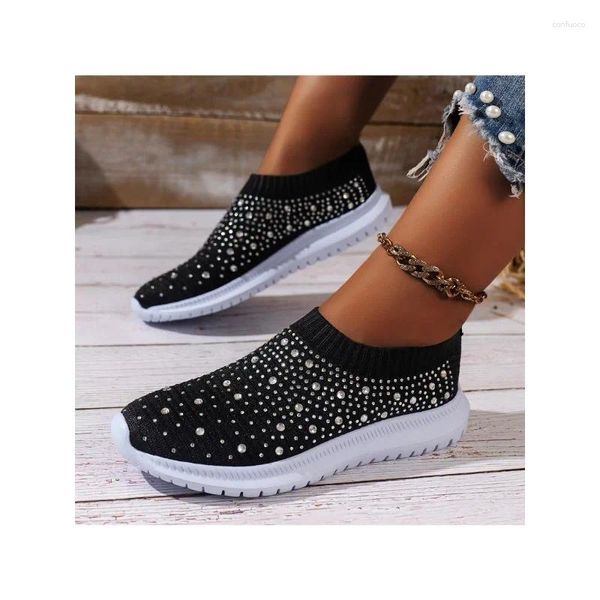 Scarpe casual splendenti piatti in cristallo per donne designer di lusso a maglie traspirabili sneaker bianche sapatilhas mulher sport woman