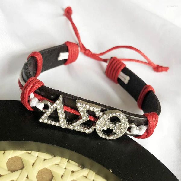 Bracelets de charme fabricados à mão de alta qualidade de irmandade grega dst punk design de design de design de couro pu pulseira de couro jóias femininas jóias