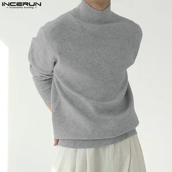 Maglioni maschili in incerun top 2024 maschile in stile coreano Solido maglione a mezz'alto a collo casual streetwear maschio per tutta la partita vendendo pullover s-5xl