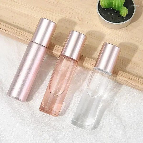 Garrafas de armazenamento 5 ml 10ml cor rosa rolo de vidro grosso em óleo essencial Bola de rolos de garrafa de perfume vazio para recipientes cosméticos de viagem