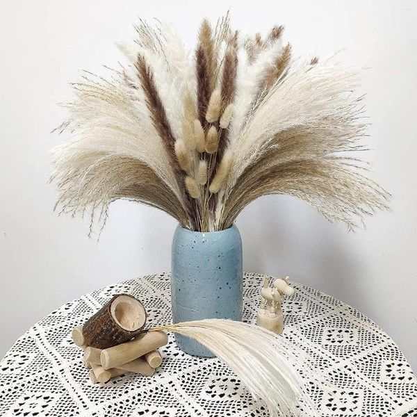 Flores decorativas 80pcs secos pampas grama e buquê de trigo de cauda natural pequenos arranjos florais de pompa para decoração de casa boho