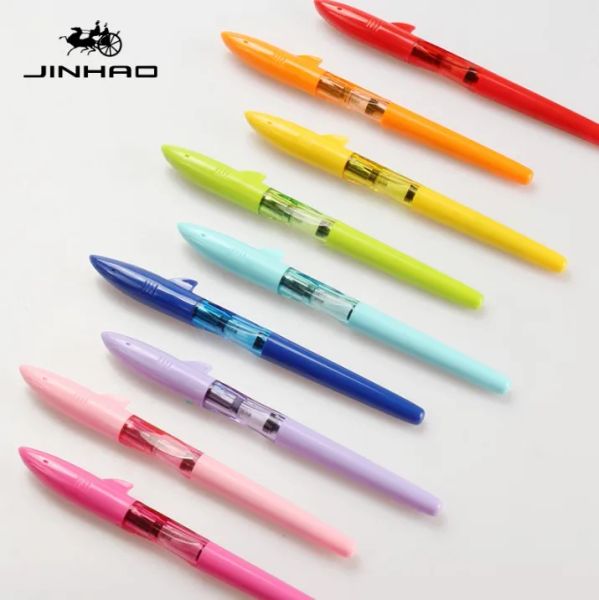 Ручки 12шт/коробка Jinhao Shark Series 0,38 мм 0,5 мм фонтан -ручка Candy Color Kawaii Shark Cover Student Practic Practi