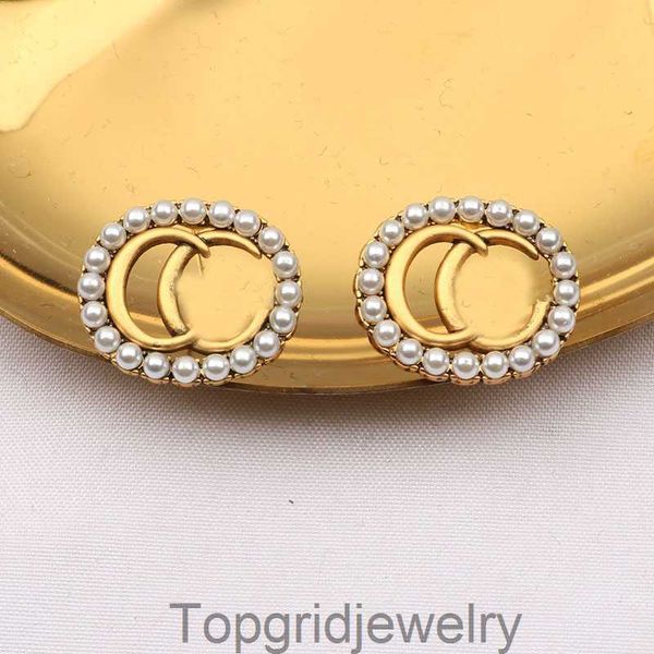 Mode 18K Gold Plated Luxury Brand Designer Doppelbuchstaben Stift Clip -Kette Geometrische Frauen Ovaler Kristall Strass Pearl Ohrring Hochzeitsfeier Jewerlry Geschenke