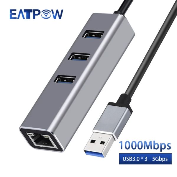 Hubs Eatpow 11 in 1 USB Hub 1000Mbit / s Ethernet -Netzwerkadapter RJ45 USB 3.0 mit 4 Ports USB -Splitter für USB -Port -Laptop -Zubehör
