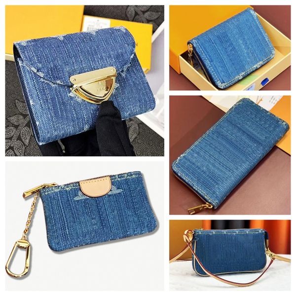 Lüks denim kumaş cüzdan tasarımcısı zippy para çantası erkek kadınlar cüzdan uzun stil çantası denim debriyaj çantası kadınlar vintage moda üçlü cüzdan tasarımcısı jean cüzdan