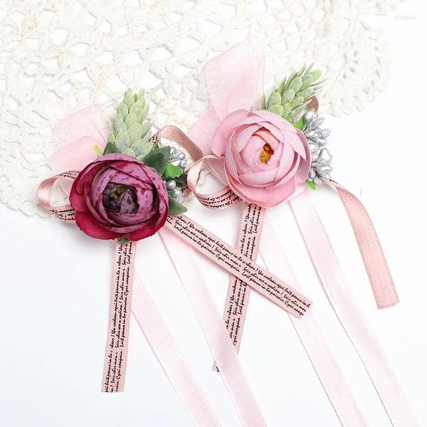 Dekorative Blumen 1PCS Valentinstag Western Hochzeit Braut Handgelenk Blume Simulation Rose Brautjungfer Schwester Streamer Schmuck Schmuck