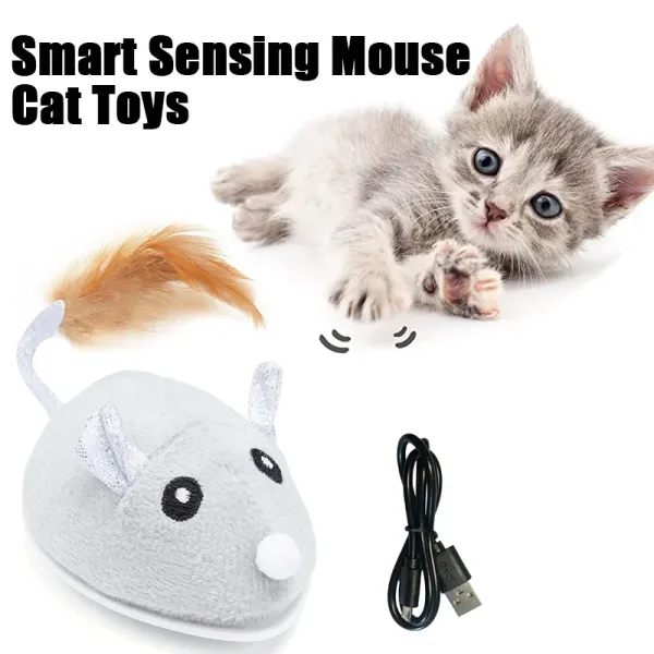 Toys Smart Sensing Mouse Simulação Mouse Interativo Elétrico Equipado Engraçado Cat Toy Pet Toy AutoPlaying USB Charging Kitten MICE Toys