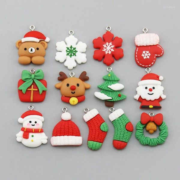 Charms 10pcs Imitation Strickharz Weihnachtsstrümpfe Hut Weihnachtsmann Schneemann Elch Anhänger DIY Ohrring Schmuck machen