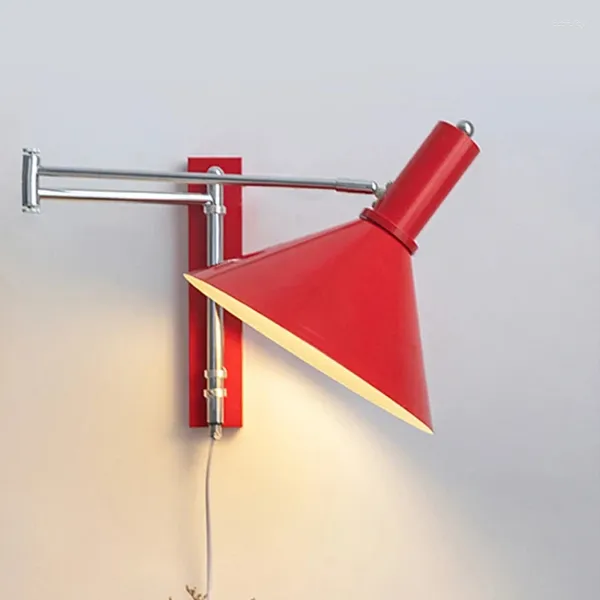 Lâmpadas de parede Bauhaus Rocker Lamp com plugue dobrável, além de uma luz de cama retro, leitura de fiação gratuita LED rotativa LED