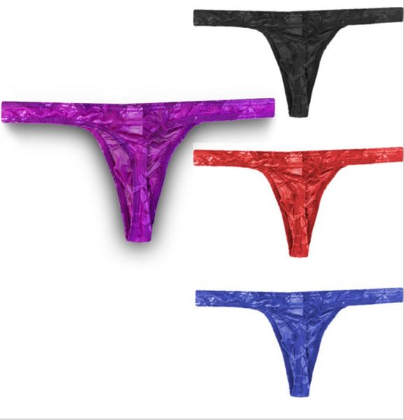 Bikini Men Sexy Lace Panties G-String Thong Penis bainha Gay Lingerie Mesh Gaze Briefs Embora roupas íntimas transparentes grátis Shippin1481790