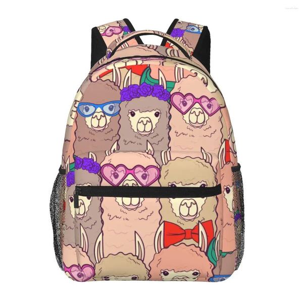 Rucksack niedliche Lamas mit Brille Bow-Tie Flowers und Schal Fashion Boys Girls School Tasche für Teenager Schülerbuch