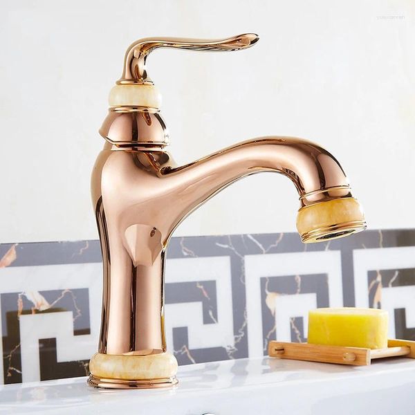 Bad Waschbecken Wasserhähne Ly Art Jade Body Basin Wasserhahn Messingmixer Tippen Sie golden ein Griff Roségold