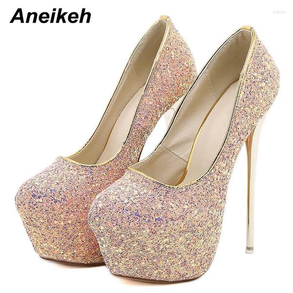 Scarpe eleganti aneikeh2024 in tessuto sexy sexy bling tacchi super alti donne piattaforma rotonda a testa sottile a strisce per scarpe da scarpe danza