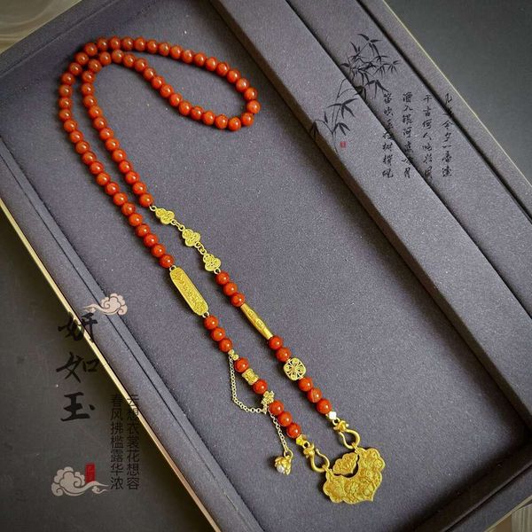 Acessório de geomancas Novo estilo chinês Koi Double Fish Lock Tassel Tassel Red Agate Colar Gourd Moda e versátil pulseira