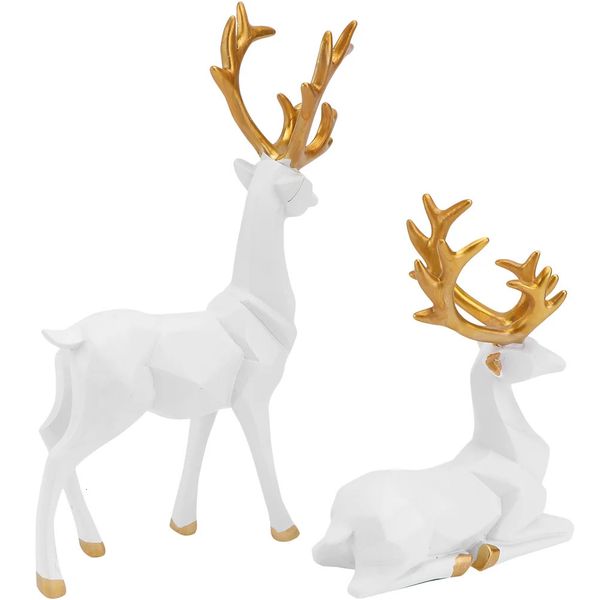 Gold Table Decor Origami Elk Ornamentos de estátuas em casa Objetos decorativos de animais brancos estatuetas decoração de natal 240416
