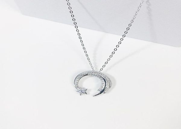 Chokers Moon Star 925 Стерлинговое серебряное метеорное метеорическое скользящее скольжение падающая микроинделическая цепь клавиля. Женское ожерелье SNE2951832225