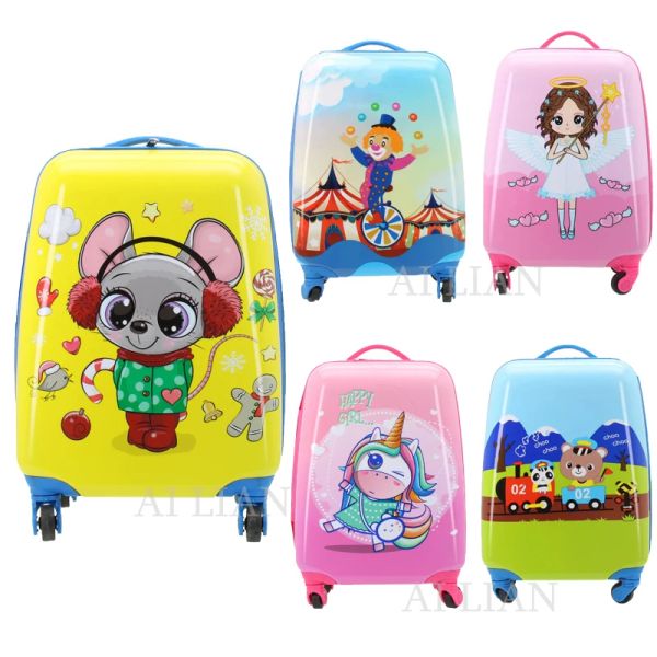 Bagaj 18 inç çocuk karikatür seyahat bavul üzerinde tekerlekler üzerinde taşıma bagajı çocuk hediye arabası bagaj çantası 16''toys kutusu küçük