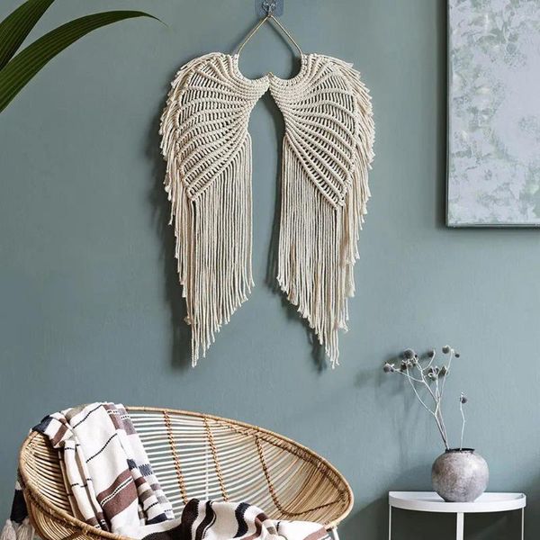 Estatuetas decorativas tecidas apanhador de sonho pendurado penduramento boho tapeçaria bege quarto dormitório decoração