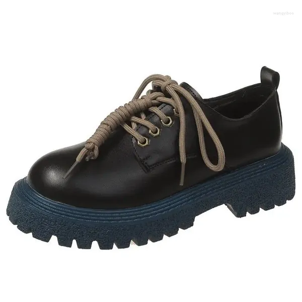 Casual Shoes Brit Preppy für den Frühling mit einem einzigen Schuh.Damen-klobige Sohlen Riemchen mittelgroß und Farbpolitur 2024