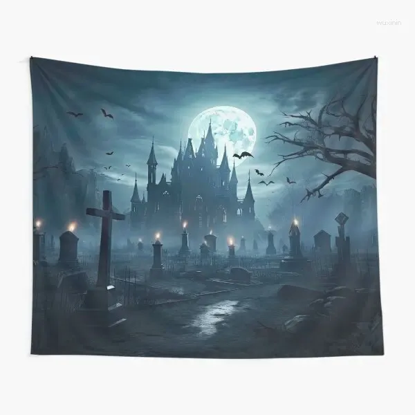 Taquestres Halloween Castelo Tapestry House House Full Moon Night Party Decor Wall Hanging for Living Room Bedroom Dorm