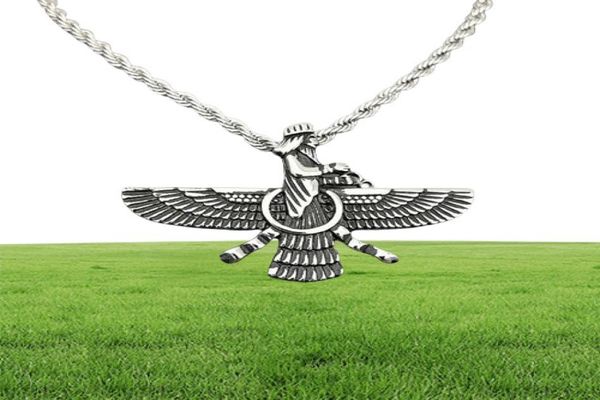 Anhänger Halskette Hip Hop Rock Edelstahl Faravahar Ahura Mazda Halskette für Männer Zoroastrian Schmuck Gold Silber Color 7004580