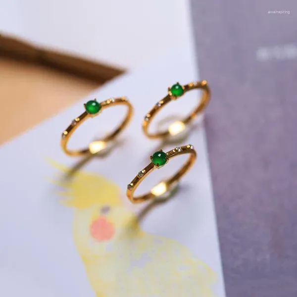 Cluster Ringe Design Silber Eingelegtes Diamant Chalcedony Ei Round Öffnen verstellbarer Ring Chinesischer Retro Luxus weiblicher Schmuck
