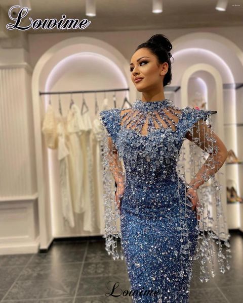 Parti Elbiseleri Eşsiz Mavi Kristaller Akşam Deniz Kızı Kat Uzunluğu Ünlü Lüks Abendkleide Moda Haftası Coutures Gowns