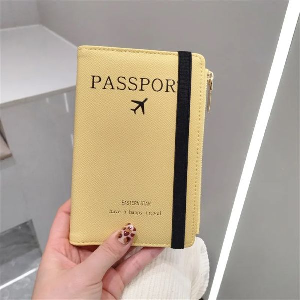 ThoShors Versione coreana della borsa per passaporto RFID alla moda Colore Solido Bag della carta con cerniera carina Airticket Porta passaporto antimagnetico PU