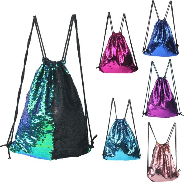 Bolsas Moda Ladies Reversível Sereia Mermaid Saco de Caminhão de Lágina Mulheres Glitter Litter Drawstring Backpack