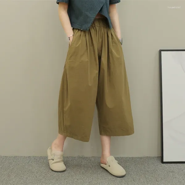 Calça feminina Coreia japonesa Canda alta algodão solto de verão largura de perna de rua larga feminina feminina