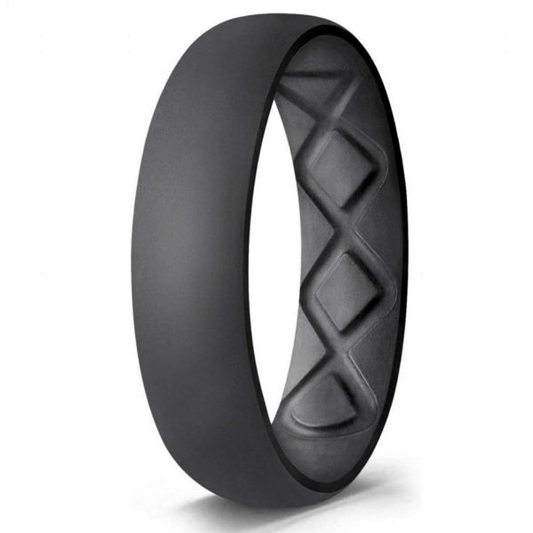 Design respirável ergonômico do arco interno, anéis de silicone para mulheres com metade do tamanho, aliança de casamento feminina de silicone, 6 mm de largura - 2 mm de espessura