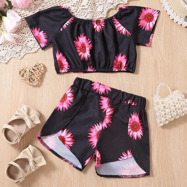 Set di abbigliamento Summer Baby Girl Clothes Obiti di girasole per bambini Tops Crops Shorts 2Pcs 1 2 3 4 5 anni