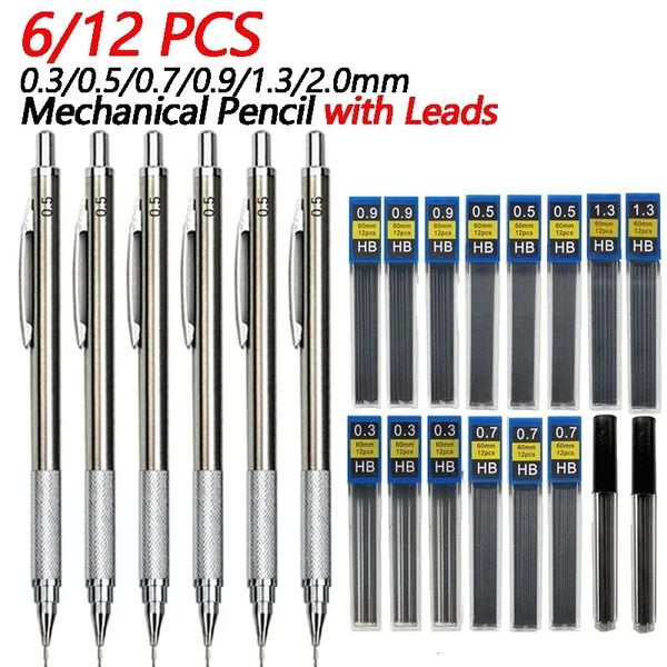 6/12 PCs Lápis mecânicos Conjunto de arte metal full Desenho pintando lápis automático com leads Office School Supply STACTILARY 240419