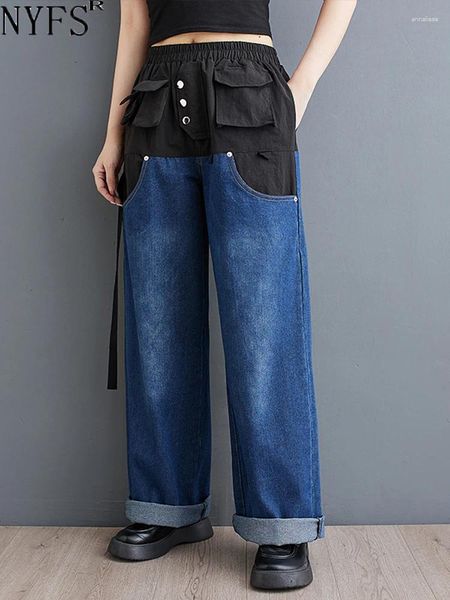 Frauen Jeans NYFS 2024 Frühlings Sommer Korea Frau Lose Hose Elastic Taille Patchwork Denim Wide Leghose