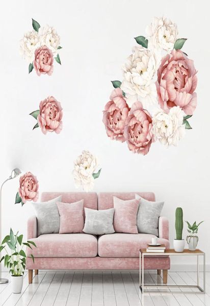 Peony Rose Flowers Adesivo da parete Arte Desalliere per bambini Decorazioni per la casa Dono Adesivi a parete rimovibile impermeabile7386210