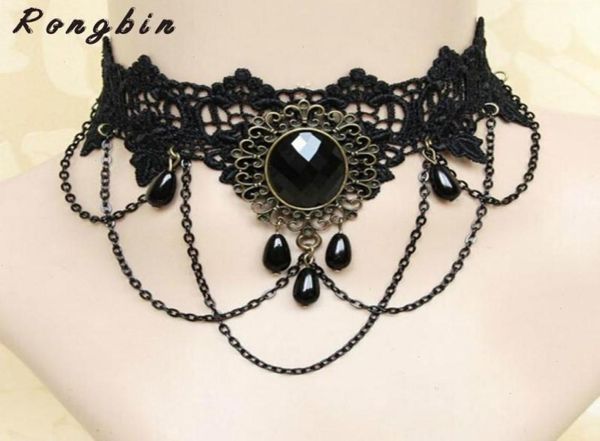 Vintage gotische schwarze Spitzen -Halskette für Frauen Blume Chocker Statement Kragen Bijoux Femme Collier Collares6103821