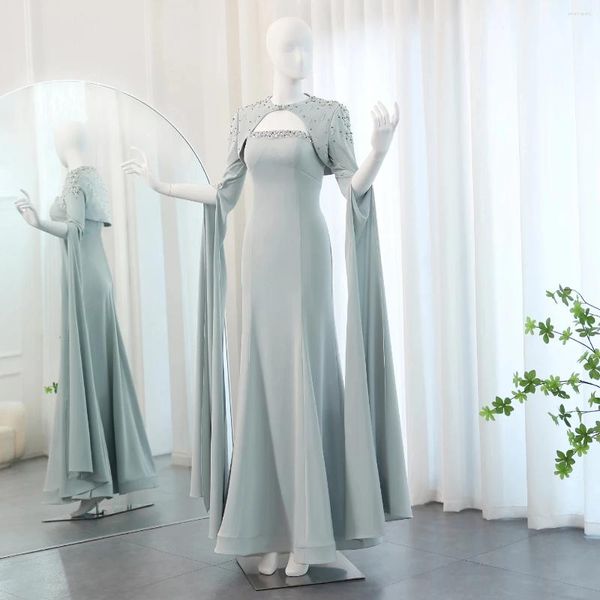 Abiti da festa Jancember Arabia Saudita Abito da sera sirena verde con maniche di cape, abiti da sposa con perline di Dubai da donna SZ424