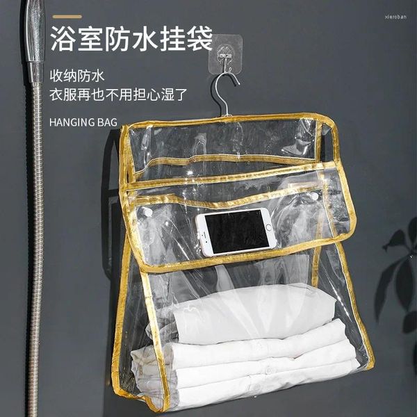Sacos de armazenamento parede de banheiro pendurado saco transparente