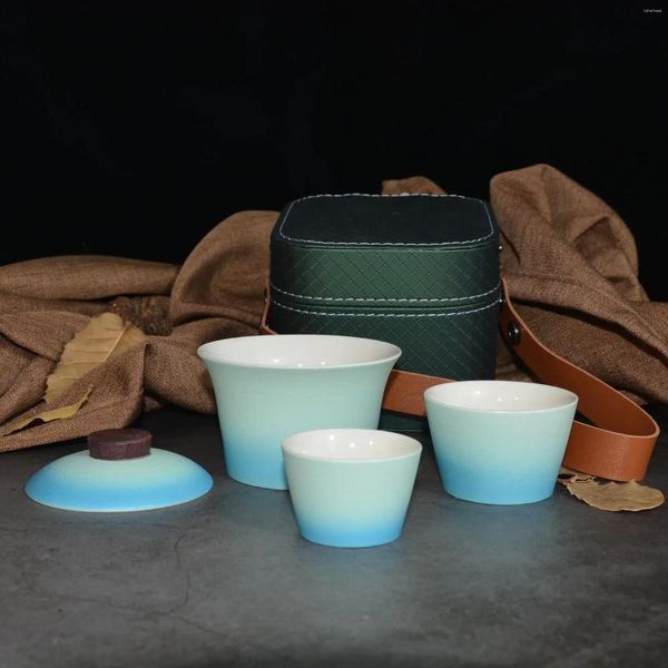 Conjuntos de teaware intervalo 1 conjunto gradiente elegante moderno portátil Viagem de chá com xícara de bolsa de armazenamento de tigela coberta item grátis tazas