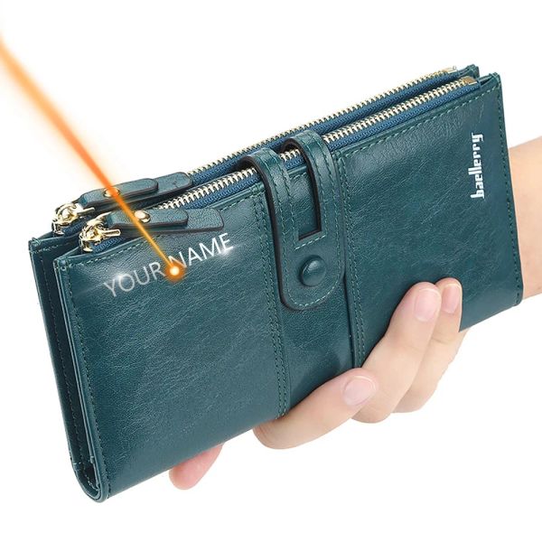 Brieftaschen heißer Name Gravierte Frauen Brieftaschen Mode Langes Leder -Kartenhalter Klassische weibliche Geldbörse Reißverschluss Custom Wallet Wallet für Frauen