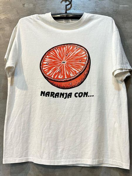 Camisetas masculinas design de nicho Orange y2g vintage Maychao Fried Street Manga curta e camiseta de decote pequena do estilo feminino