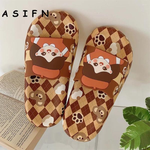 Hausschuhe Asifn Mädchen süßer Strand Cartoon Bärenstil Frauen Innenkomfy Slides Sommer Damen weiche Sohle Schuhe Zapatos Mujer