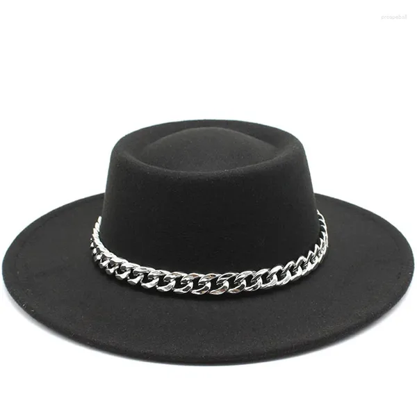 Berets Britisch -Stil 8,5 cm großer breiter Krempe Fedora Hut für Frauen Mode Herumn Winter Filzhüte Hochzeitskleid Jazz Mütze