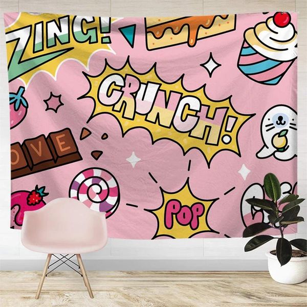 Arazzi Taccostry Kawaii Room Decorazioni camera da letto Boho Cute Hippie Bookshelf Wall appendiabiti Pink Tapiz Picked Colgar en La Hogar