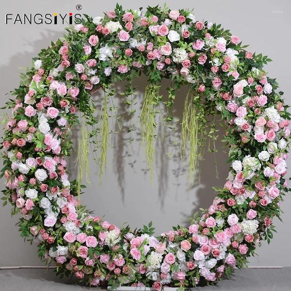 Dekorative Blumen rosa Hochzeit Kulisse Dekor runde Arch Arrangement Event Ständer künstlicher Blumenreihenfenster Display