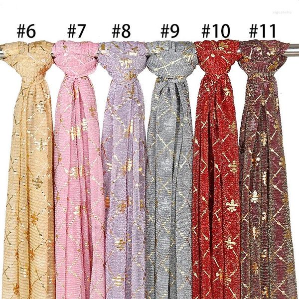 Abbigliamento etnico luccichio oro luccichio musulmano hijabs moda a bolle solido chiffon sciarf di alta qualità sciarpe sciarpe argento increspatura donna velo