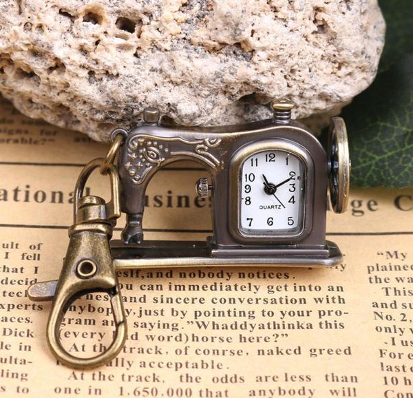 2017 Yaratıcı Relojes Retro Metal Dikiş Makinesi Kolye Kolye Zinciri Cep Kuvars Klasik Saat Steampunk Saat Key Ring Spesi1165528