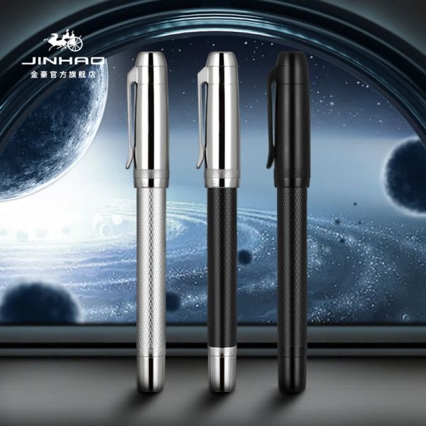 Pens Jinhao 92 Classic Star Series Fountain Pen Students Padrão de grade Metal Writing Pen Black/Silver Clip Luxury School Gift Pen