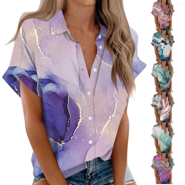 Frauen T -Shirts kurzärmeliges Hemd täglich Mode gedruckte Knopftasche Chest Pocket Strickjacken weibliche Kleidung Verkauf