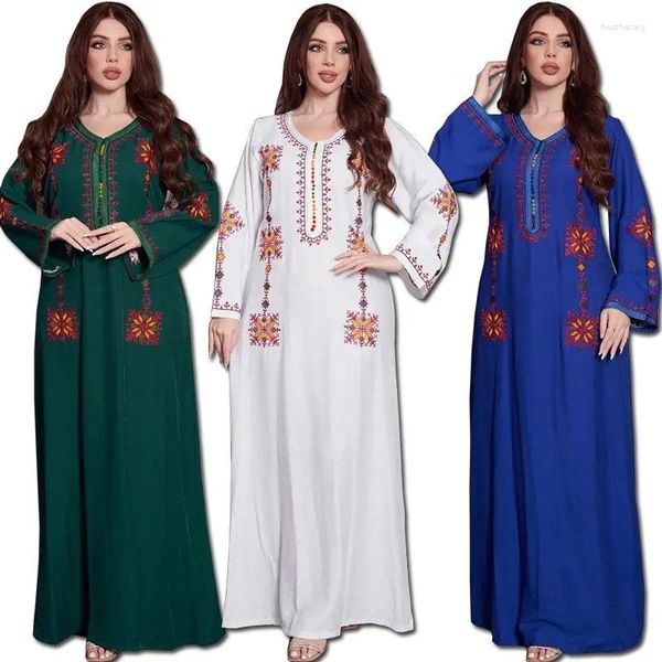 Abbigliamento etnico da donna musulmana abbigliamento djellaba ricamo abito abaya lungo dubai